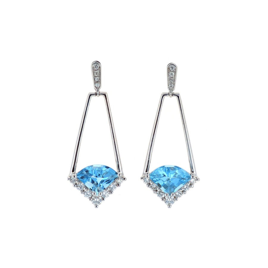 Jewelry Josephs Jewelers Home | 14K White Gold Aquamarine And Diamond Earrings Blue