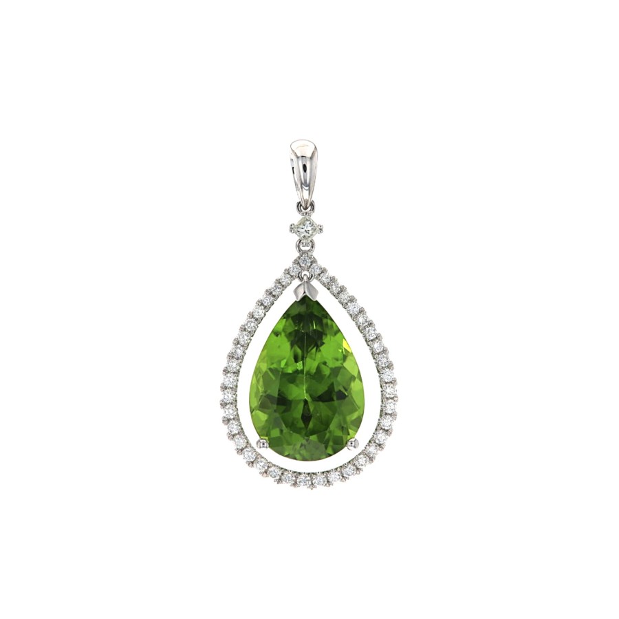 Jewelry Josephs Jewelers Home | 14K White Gold Peridot And Diamond Pendant Green