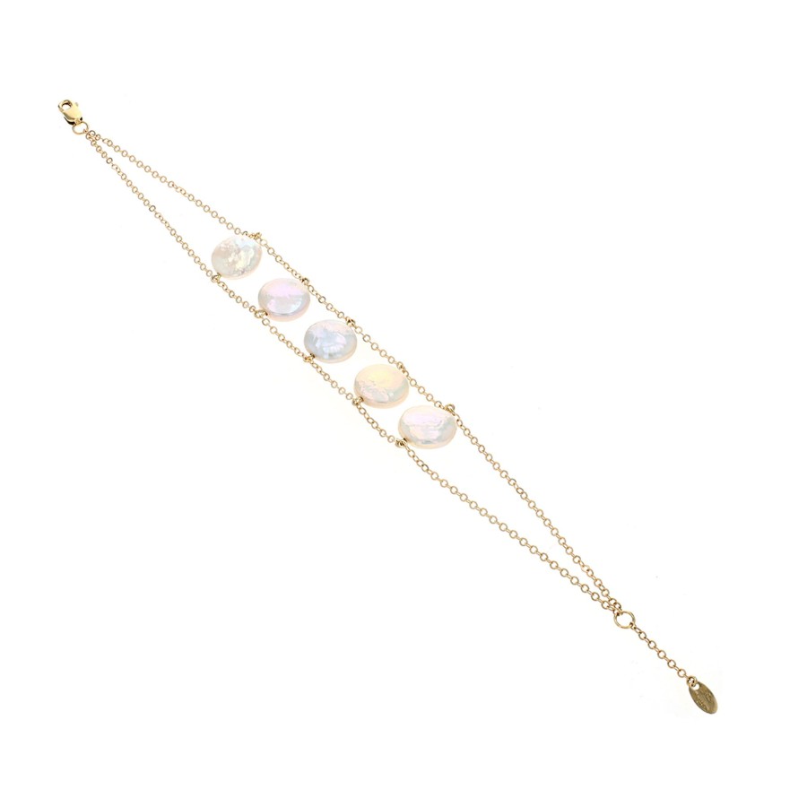 Jewelry Josephs Jewelers Home | 14K Yellow Gold 7-Inch Coin Pearl Bracelet - Josephs Jewelers White