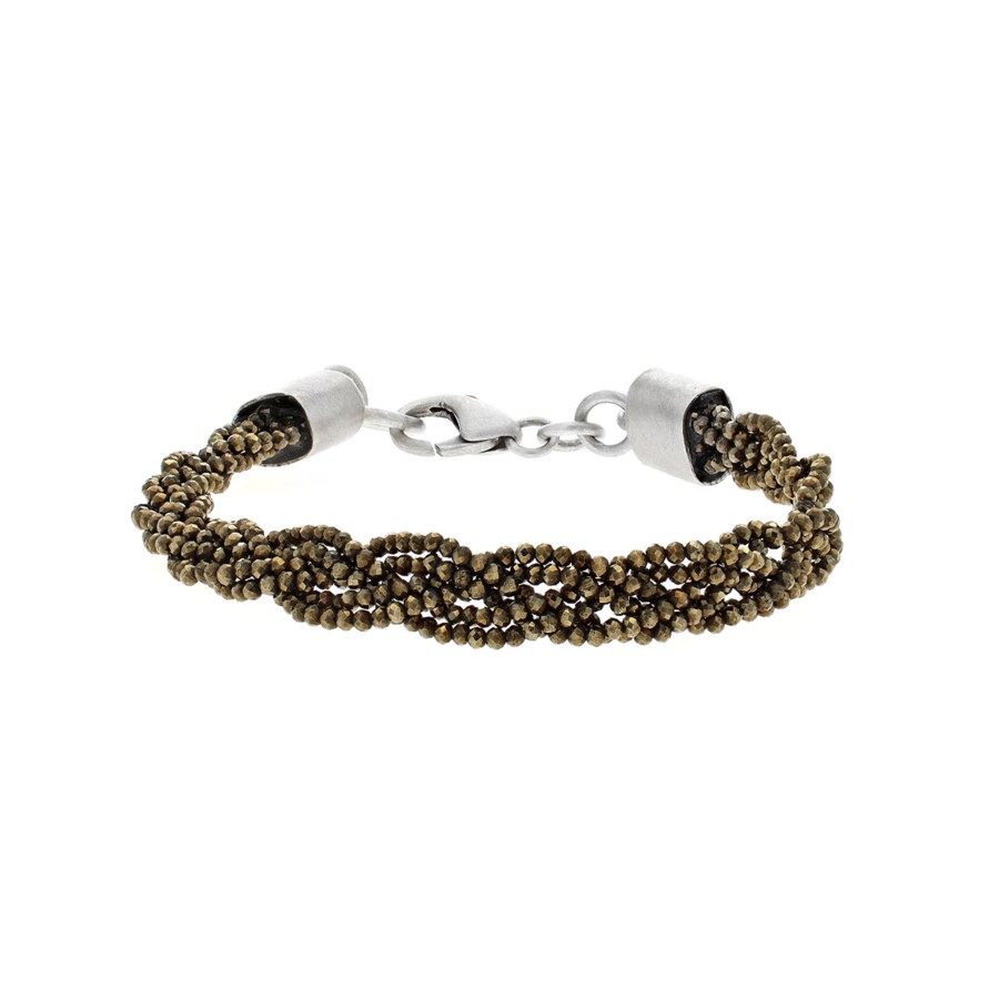 Jewelry Josephs Jewelers Home | Sterling Silver Pyrite Braided Bracelet Black