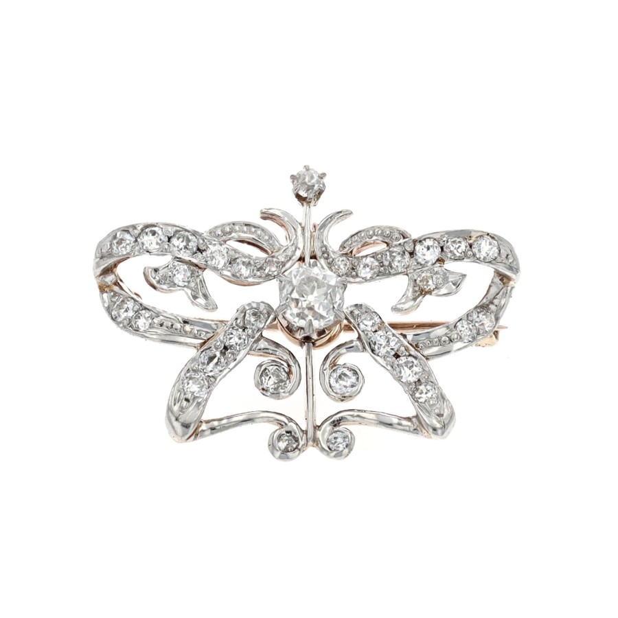 Jewelry Josephs Jewelers Home | Estate Two-Tone Butterfly Diamond Pin And Pendant White