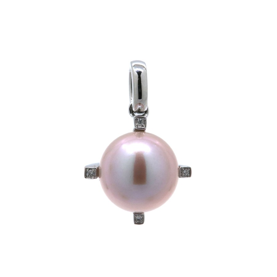 Jewelry Josephs Jewelers Home | 14K White Gold Pink Freshwater Pearl And Diamond Pendant Multi