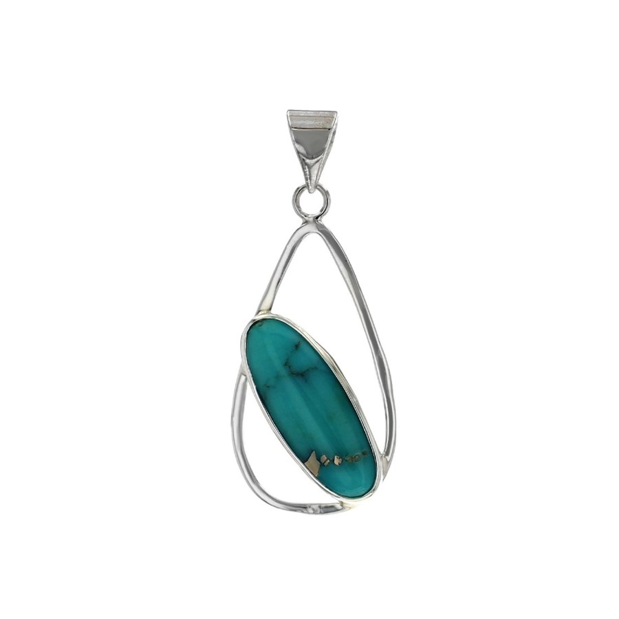 Jewelry Josephs Jewelers Home | Sterling Silver Oval Cabochon Turquoise Pear-Shape Pendant - Josephs Jewelers Blue