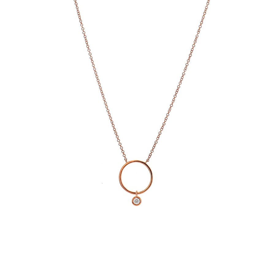 Jewelry Josephs Jewelers Home | 14K Rose Gold Circle Station Necklace With Diamond Dangle - Josephs Jewelers