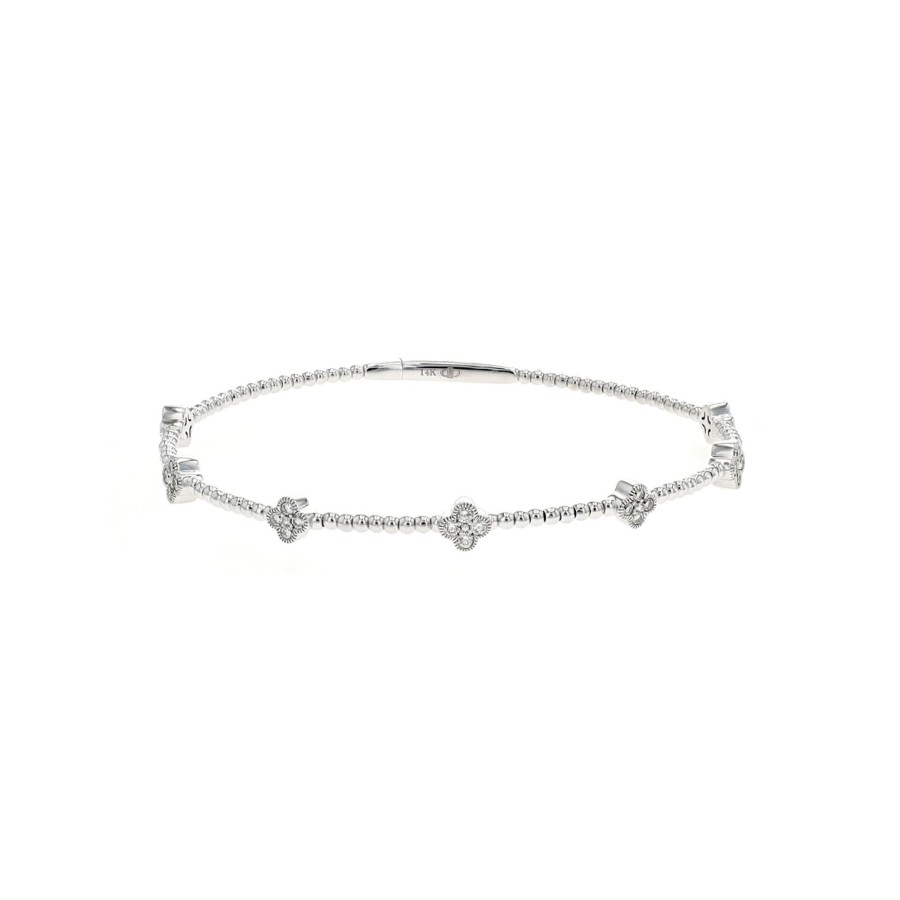 Jewelry Josephs Jewelers Home | 14K Gold Diamond Clover Bangle Bracelet - Josephs Jewelers White