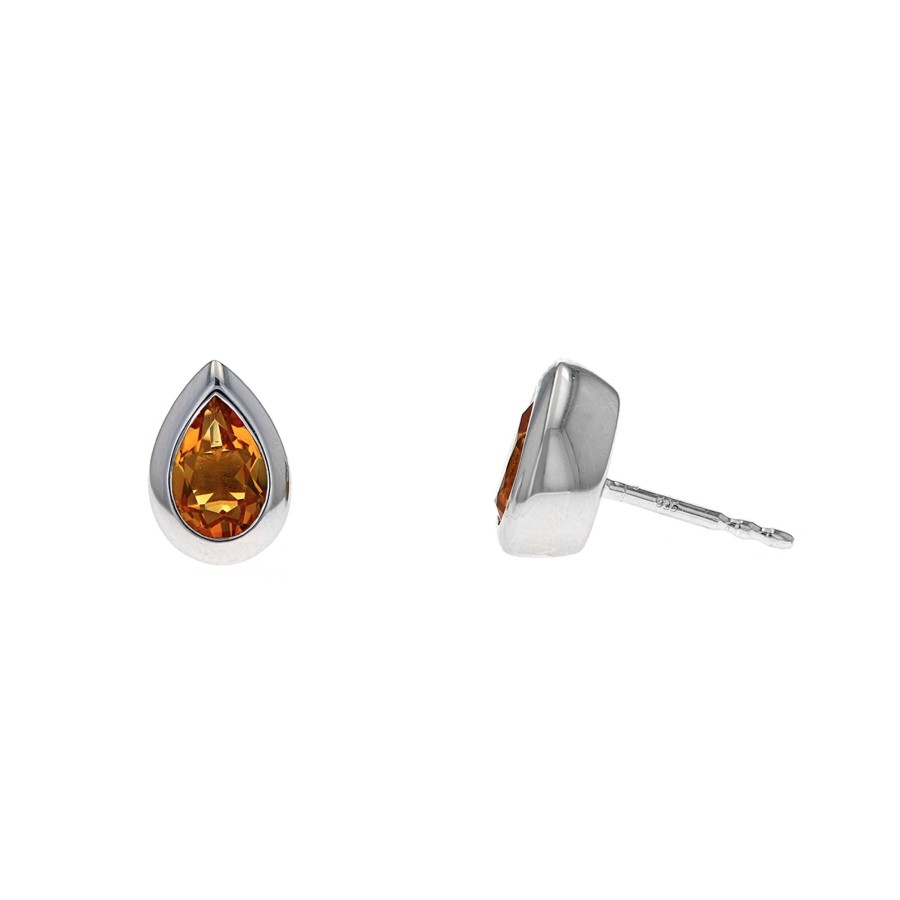 Jewelry Josephs Jewelers Home | Sterling Silver Pear Citrine Bezel Stud Earrings Orange