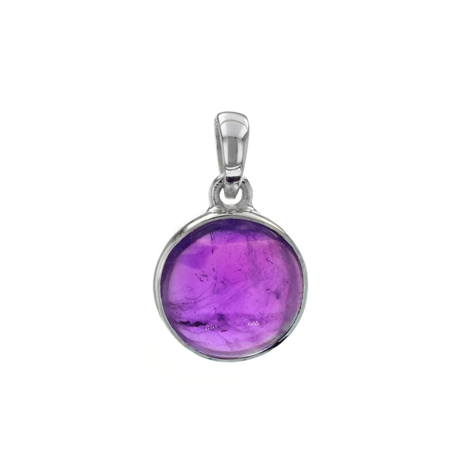 Jewelry Josephs Jewelers Home | Sterling Silver Round Amethyst Cabochon Pendant - Josephs Jewelers Purple