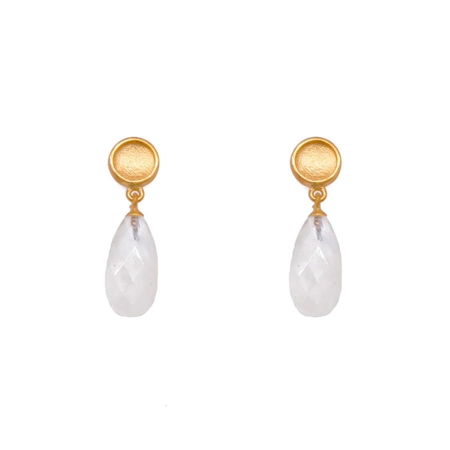 Jewelry Josephs Jewelers Home | 24K Gold Plated Sterling Silver Moonstone Drop Earrings White