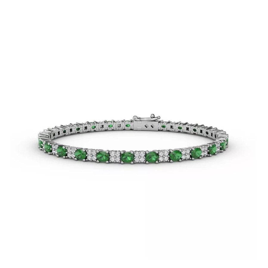 Jewelry Josephs Jewelers Home | 14K White Gold Emerald And Diamond Bracelet Green