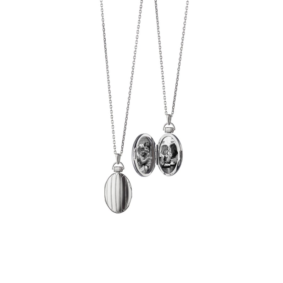 Jewelry Josephs Jewelers Home | Sterling Silver Oval Pinstripe Engraved Locket With Chain