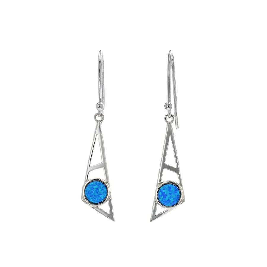 Jewelry Josephs Jewelers Home | Sterling Silver Round Created Opal Triangular Dangle Earrings - Josephs Jewelers Blue