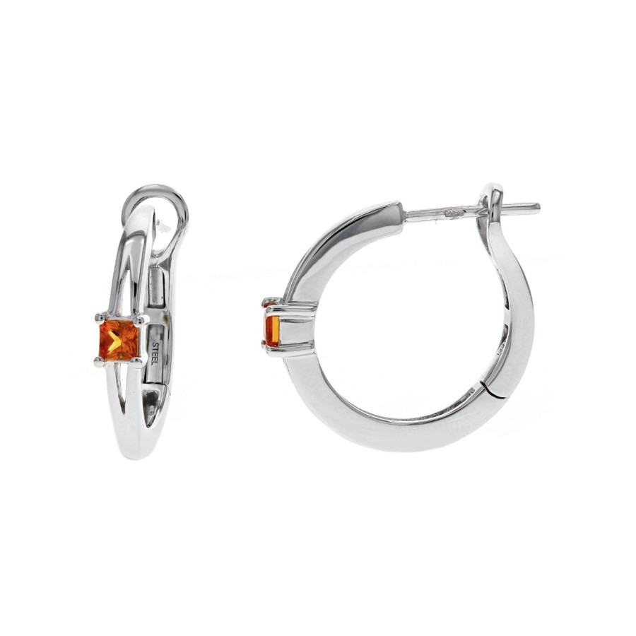 Jewelry Josephs Jewelers Home | Sterling Silver Square Citrine Hoop Earrings Orange