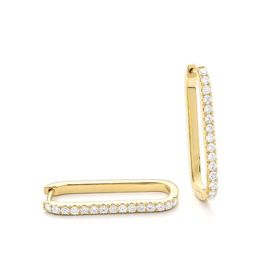 Jewelry Josephs Jewelers Home | 14K Yellow Gold Diamond Oblong Hoop Earrings - Josephs Jewelers