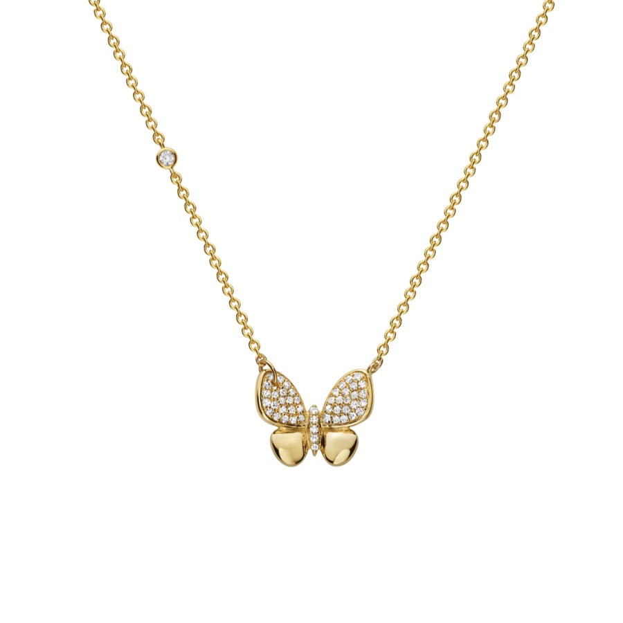 Jewelry Josephs Jewelers Home | 14K Yellow Gold Pave Diamond Butterfly Necklace - Josephs Jewelers