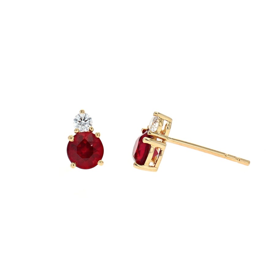 Jewelry Josephs Jewelers Home | 14K Yellow Gold Ruby And Diamond Earrings - Josephs Jewelers Red