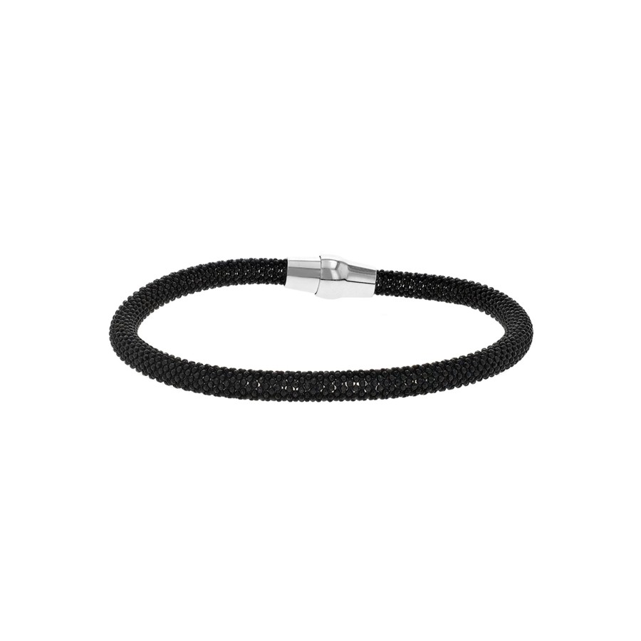 Jewelry Josephs Jewelers Home | Sterling Silver Mesh Bangle Bracelet Black