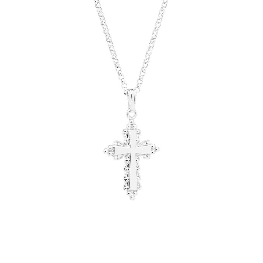 Jewelry Josephs Jewelers Home | Sterling Silver Embossed Cross Pendant With Chain