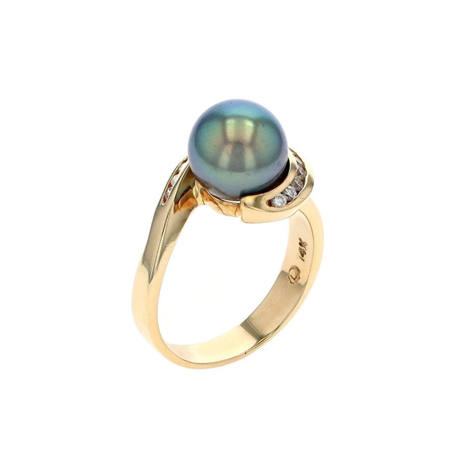 Jewelry Josephs Jewelers Home | Estate 14K Yellow Gold Tahitian Pearl And Diamond Ring - Josephs Jewelers Multi