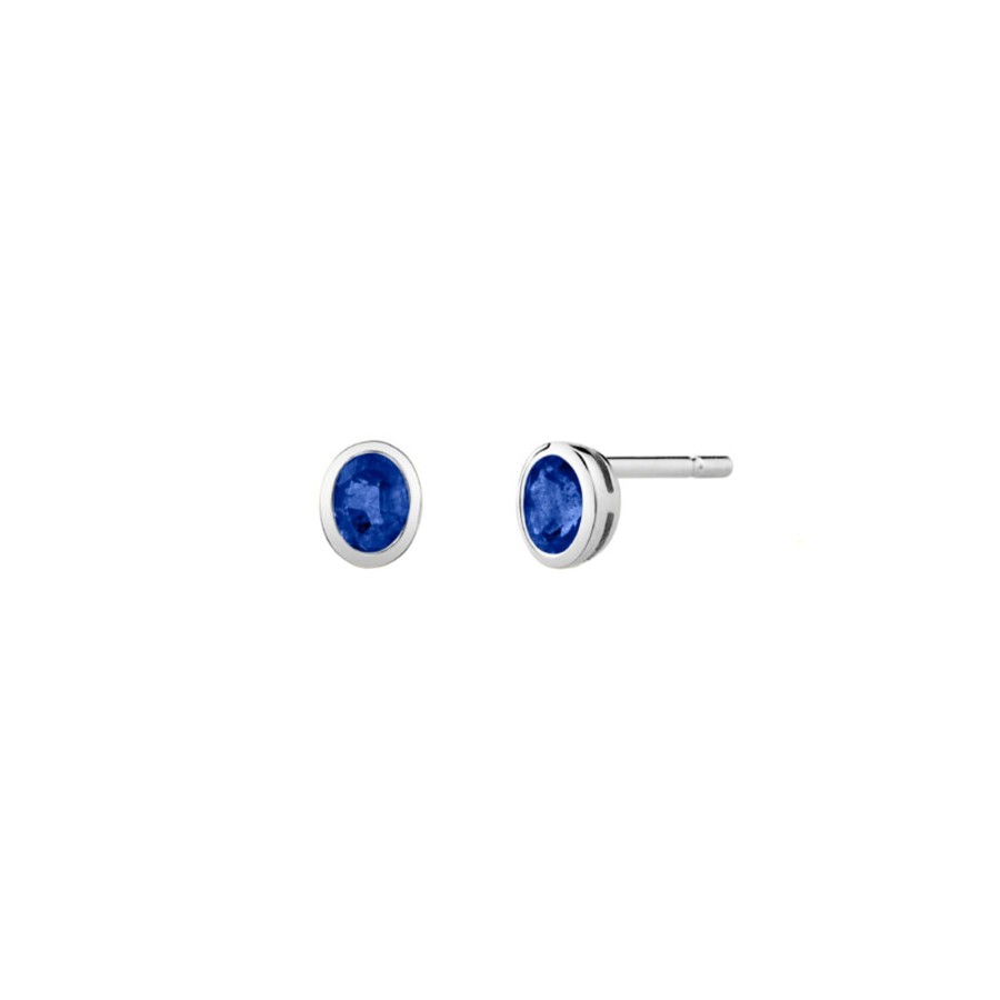 Jewelry Josephs Jewelers Home | 14K White Gold Oval Sapphire Bezel Earrings - Josephs Jewelers Blue