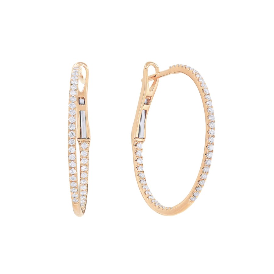 Jewelry Josephs Jewelers Home | 14K Rose Gold Diamond Inside-Out Hoop Earrings White