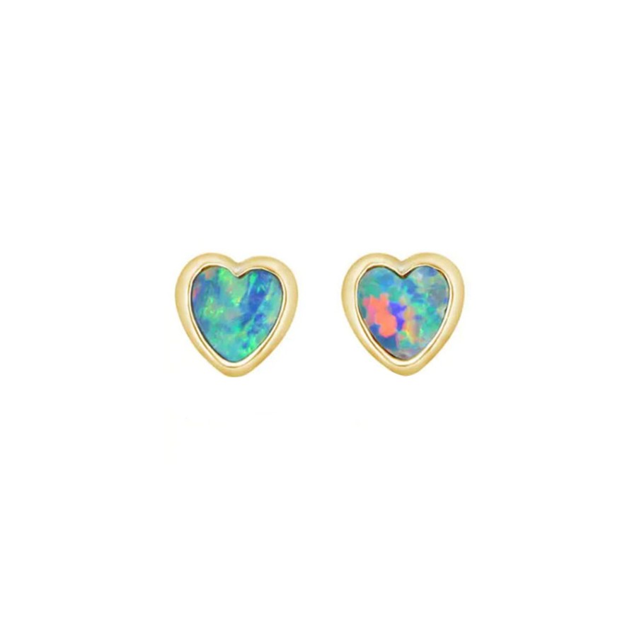 Jewelry Josephs Jewelers Home | 14K Yellow Gold 0.66 Carat Heart Opal Doublet Earrings - Josephs Jewelers Multi