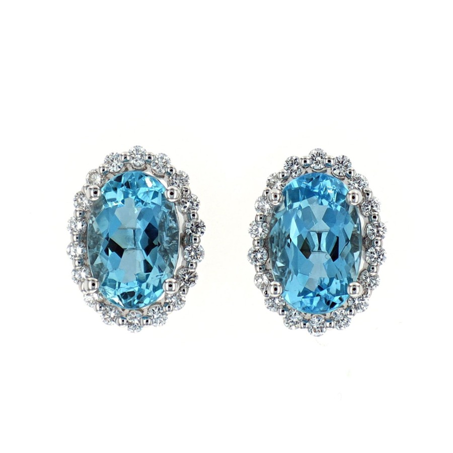 Jewelry Josephs Jewelers Home | 14K White Gold Aquamarine And Diamond Halo Earrings - Josephs Jewelers Blue