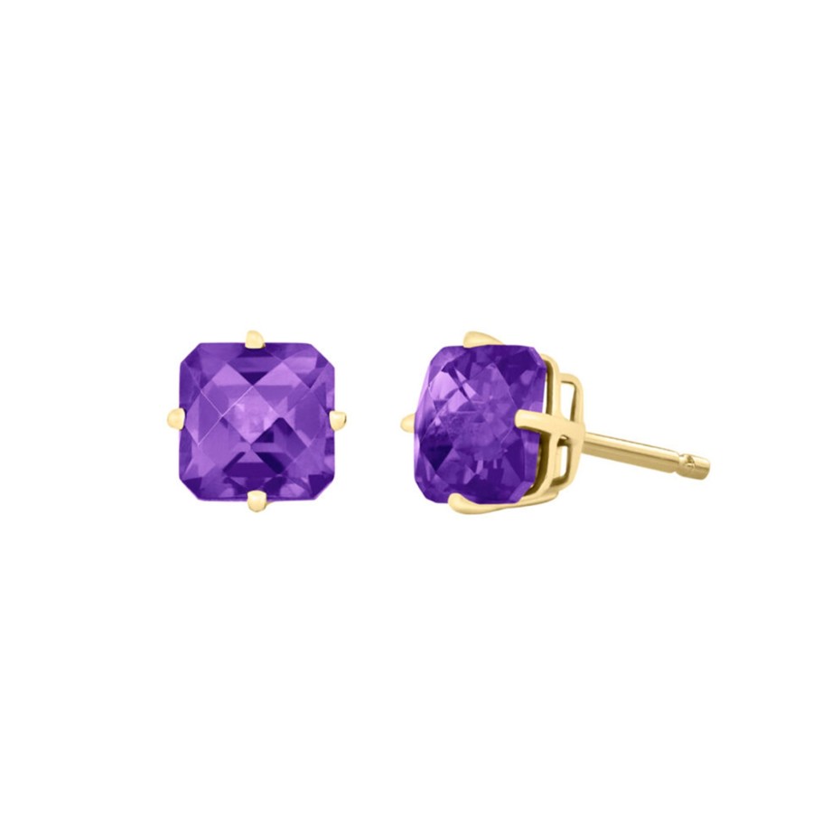 Jewelry Josephs Jewelers Home | 14K Yellow Gold Square Amethyst Stud Earrings Purple