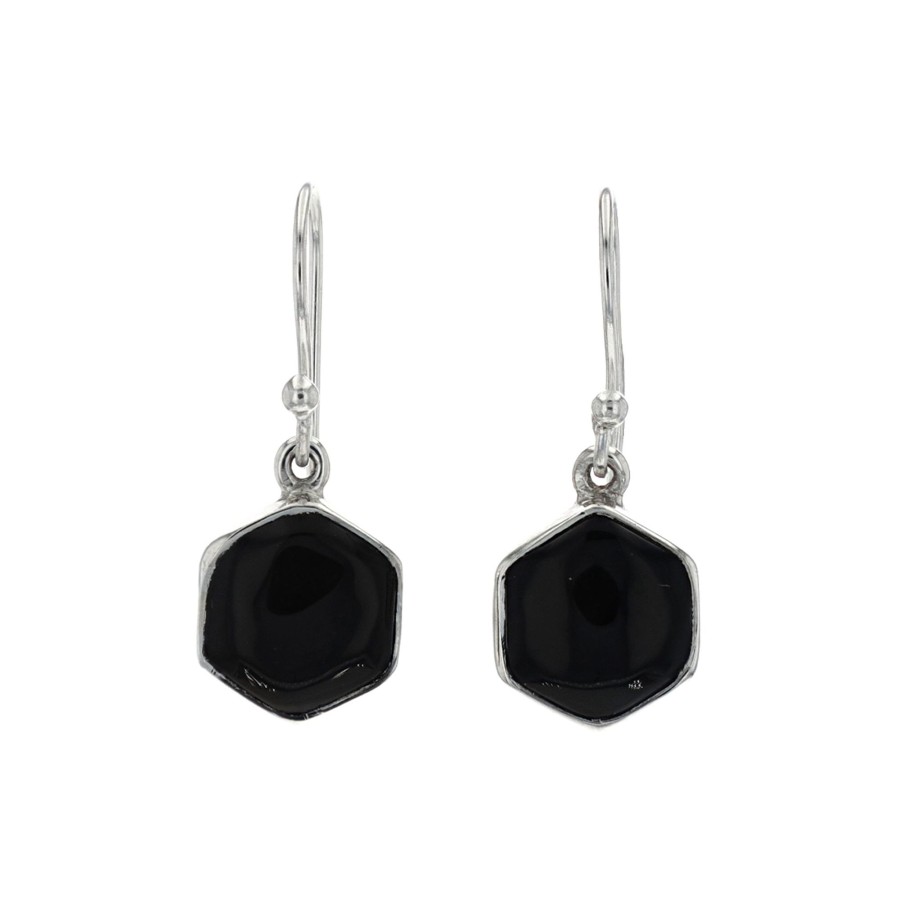 Jewelry Josephs Jewelers Home | Sterling Silver Hexagonal Onyx Dangle Earrings - Josephs Jewelers Black