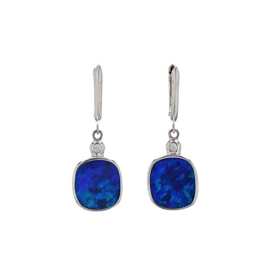 Jewelry Josephs Jewelers Home | 14K White Gold Opal Doublet And Diamond Dangle Earrings - Josephs Jewelers Blue