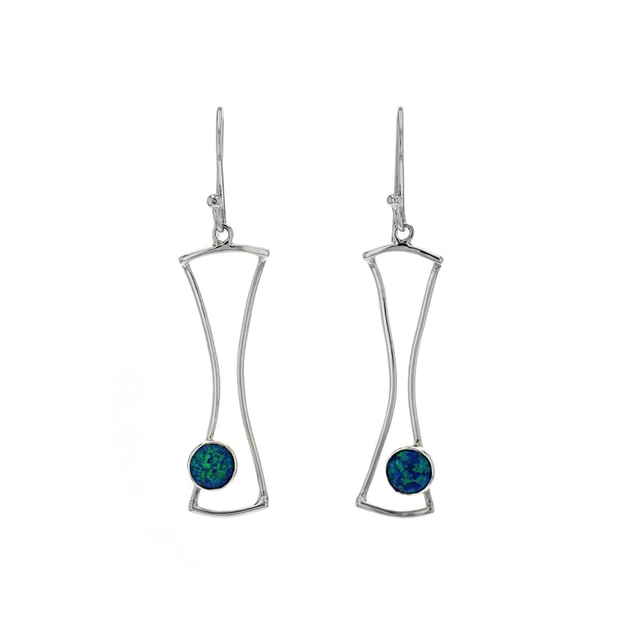 Jewelry Josephs Jewelers Home | Sterling Silver Round Blue Created Opal Earrings Multi