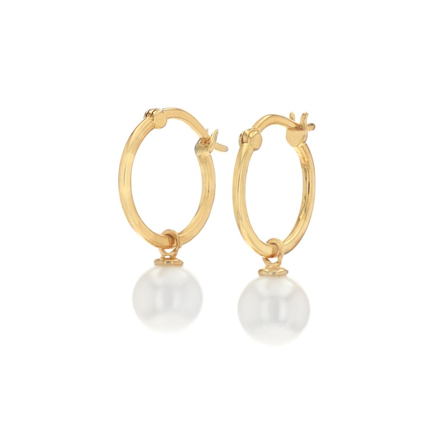 Jewelry Josephs Jewelers Home | 14K Yellow Gold Hoop Earrings With Freshwater Pearl Dangles - Josephs Jewelers White