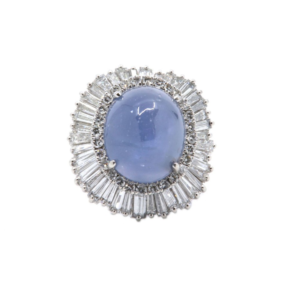 Jewelry Josephs Jewelers Home | Platinum Star Sapphire And Diamond Ballerina Ring Blue