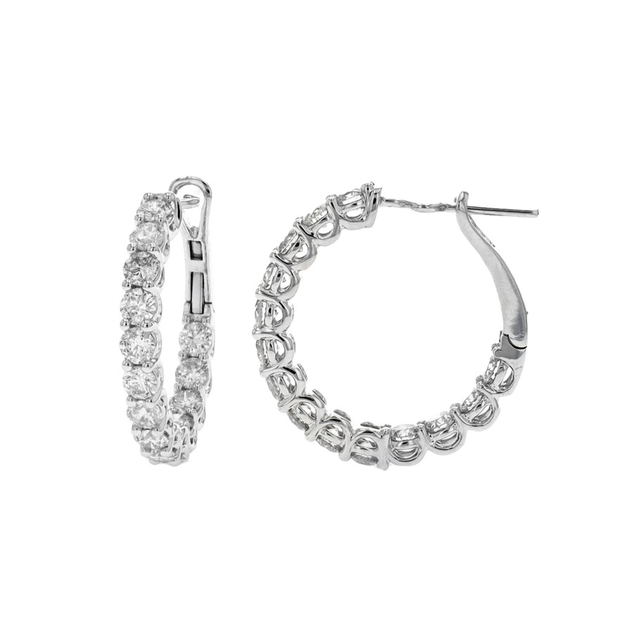 Jewelry Josephs Jewelers Home | 14K Gold 4.15 Carat Diamond Hoop Earrings - Josephs Jewelers White