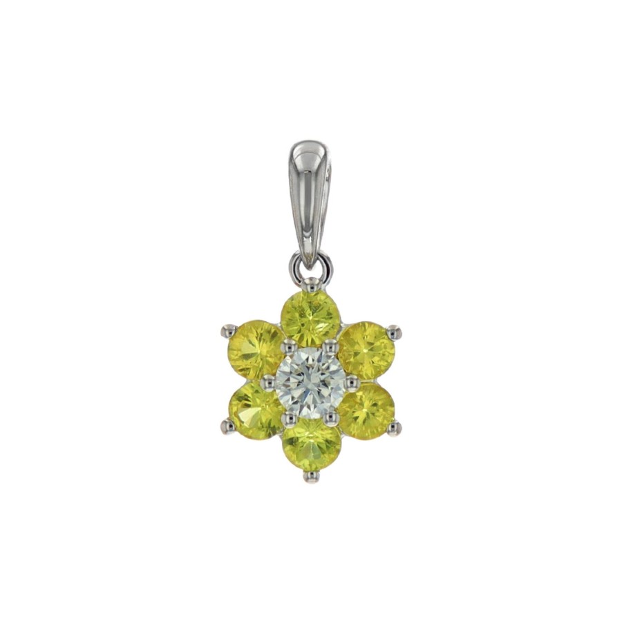 Jewelry Josephs Jewelers Home | 14K White Gold Sapphire And Diamond Pendant Yellow