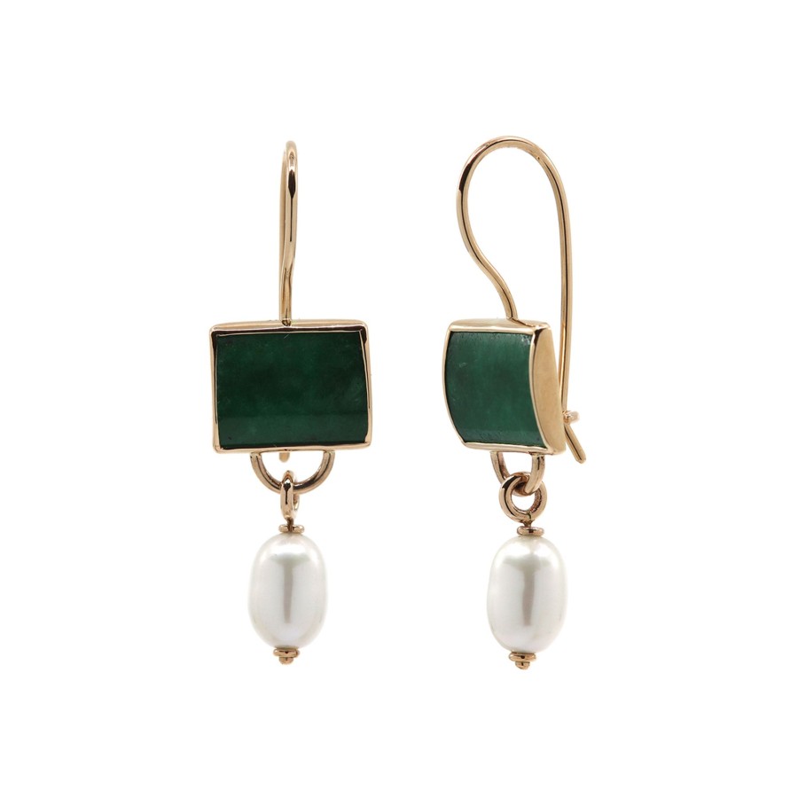 Jewelry Josephs Jewelers Home | 14K Yellow Gold Jade And Pearl Dangle Earrings Green