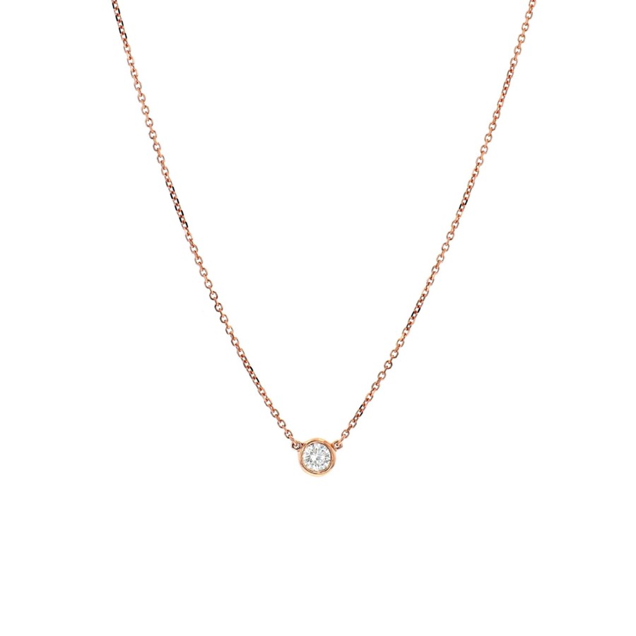 Jewelry Josephs Jewelers Home | 14K Rose Gold Diamond Bezel Solitaire Necklace - Josephs Jewelers White