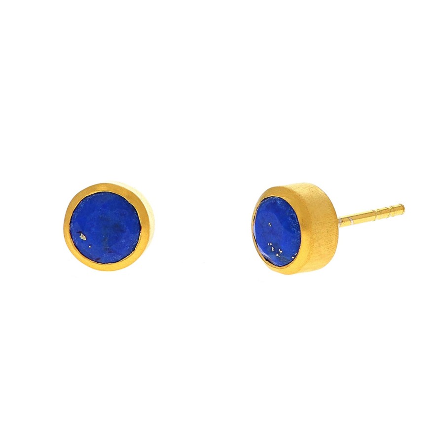 Jewelry Josephs Jewelers Home | 24K Vermeil Round Lapis Stud Earrings Blue