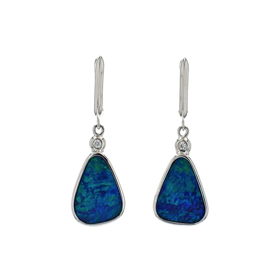 Jewelry Josephs Jewelers Home | 14K White Gold Opal Doublet And Diamond Dangle Earrings - Josephs Jewelers Multi