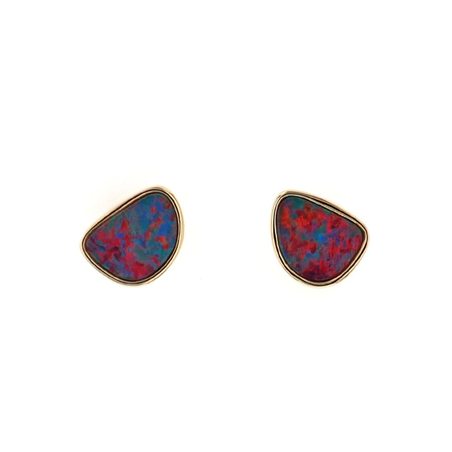 Jewelry Josephs Jewelers Home | 14K Yellow Gold Bezel-Set Opal Doublet Freeform Earrings - Josephs Jewelers Multi