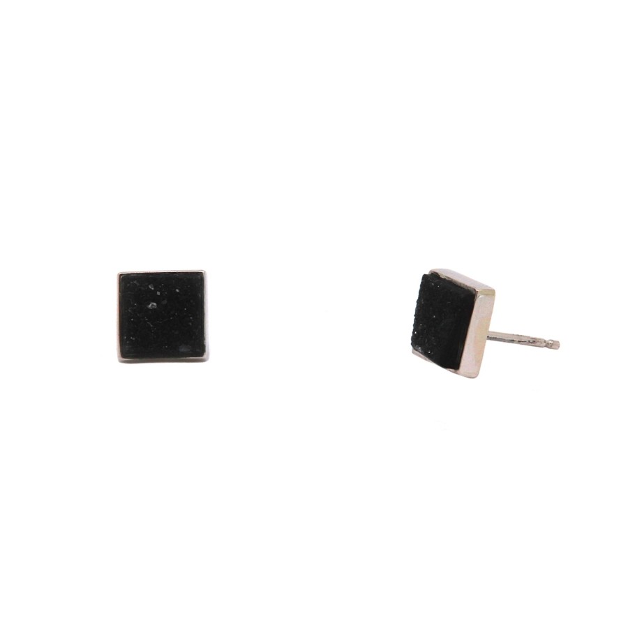 Jewelry Josephs Jewelers Home | 14K White Gold Square Drusy Stud Earrings Black