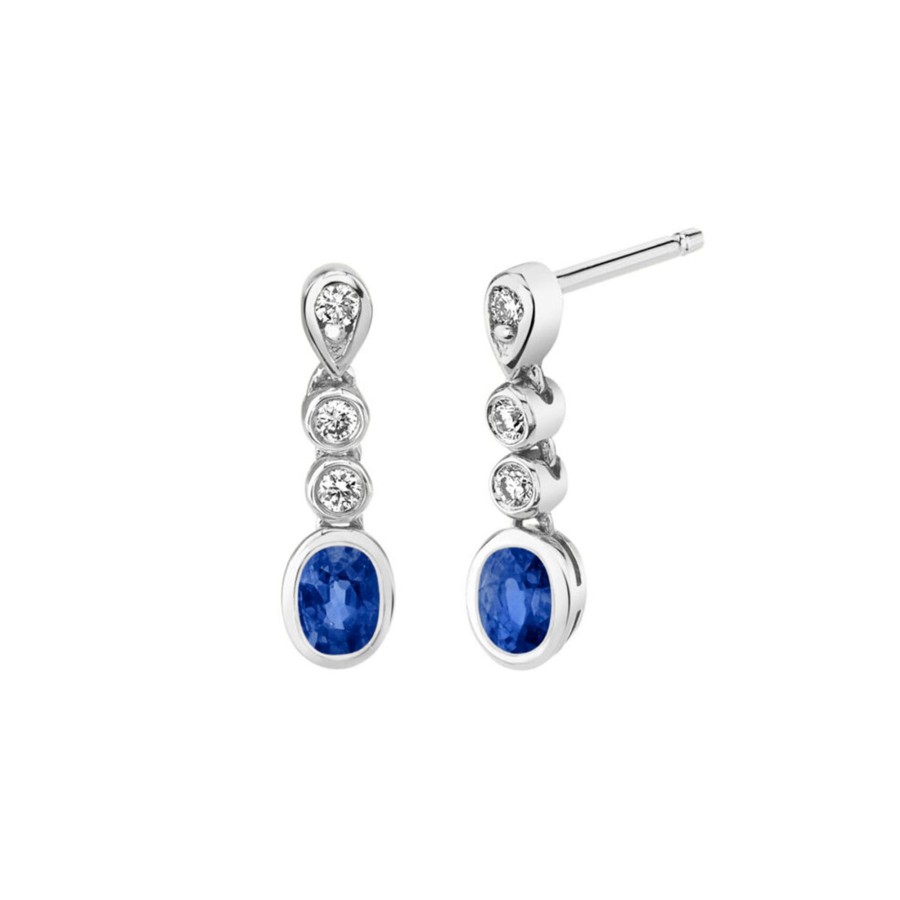 Jewelry Josephs Jewelers Home | 14K White Gold Sapphire And Diamond Earrings Blue