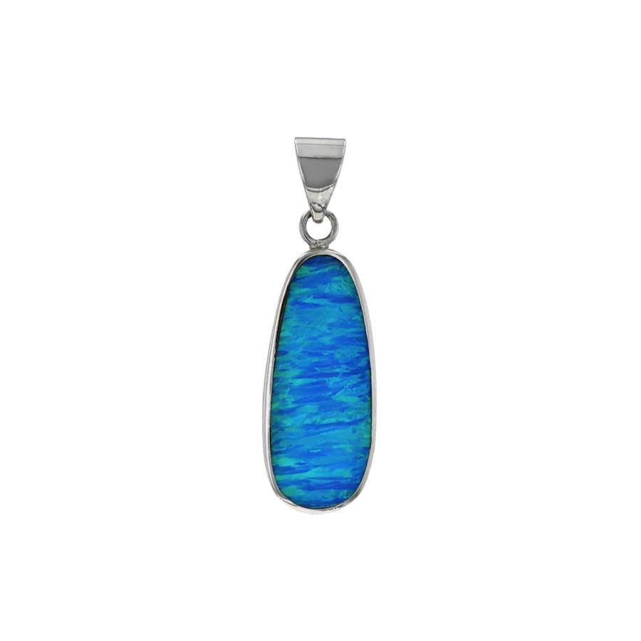 Jewelry Josephs Jewelers Home | Sterling Silver Long Oval Opal Pendant - Josephs Jewelers Blue