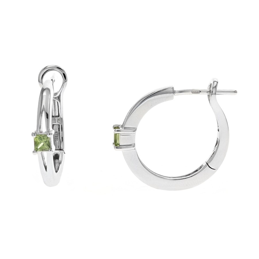 Jewelry Josephs Jewelers Home | Sterling Silver Square Peridot Hoop Earrings Green