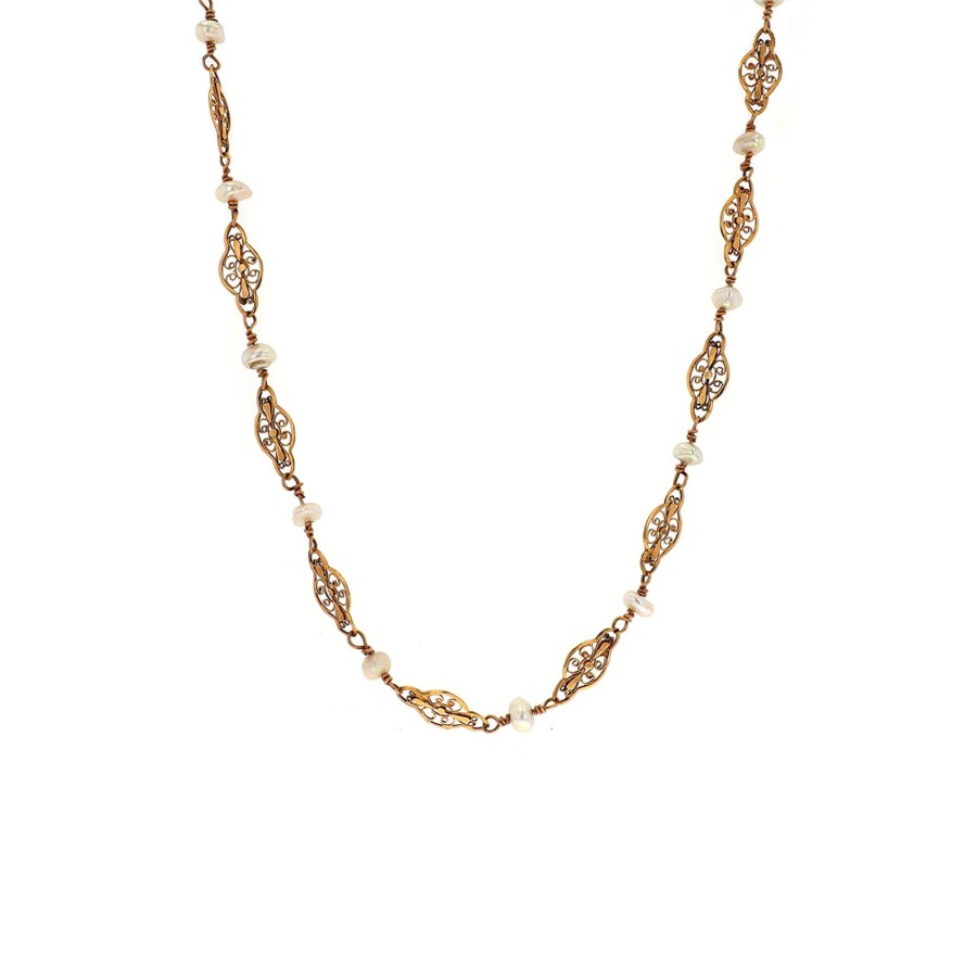 Jewelry Josephs Jewelers Home | Estate 18K Yellow Gold Freshwater Pearl Station Necklace