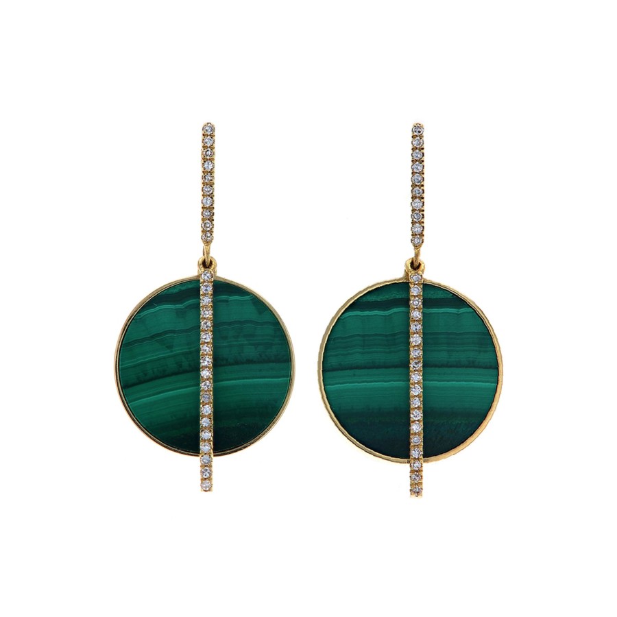 Jewelry Josephs Jewelers Home | 14K Yellow Gold Diamond And Malachite Earrings Green