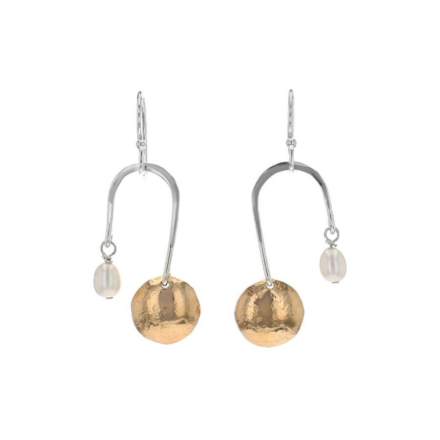 Jewelry Josephs Jewelers Home | Sterling Silver Two-Tone Pearl Disc Dangle Earrings - Josephs Jewelers White