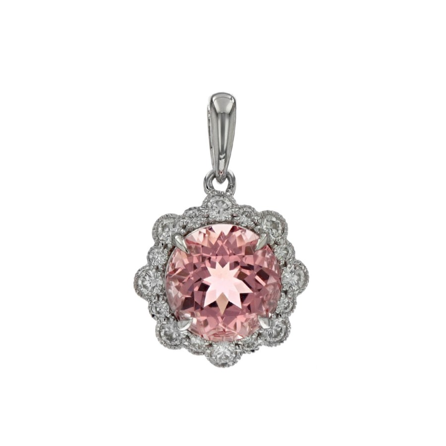 Jewelry Josephs Jewelers Home | 14K White Gold Morganite And Diamond Pendant Pink