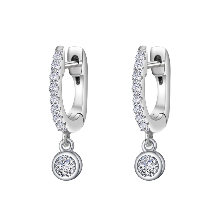 Jewelry Josephs Jewelers Home | Sterling Silver Mini Bezel Cubic Zirconia Dangle Earrings White