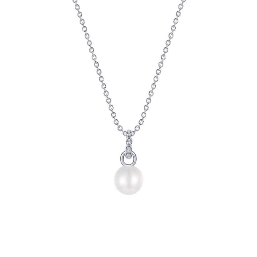 Jewelry Josephs Jewelers Home | Sterling Silver Freshwater Pearl And Cubic Zirconia Pendant With Chain - Josephs Jewelers White