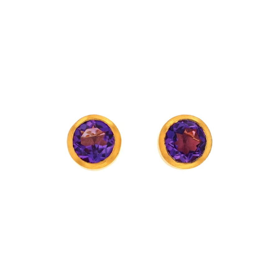 Jewelry Josephs Jewelers Home | 24K Gold Plated Sterling Silver Amethyst Stud Earrings Purple